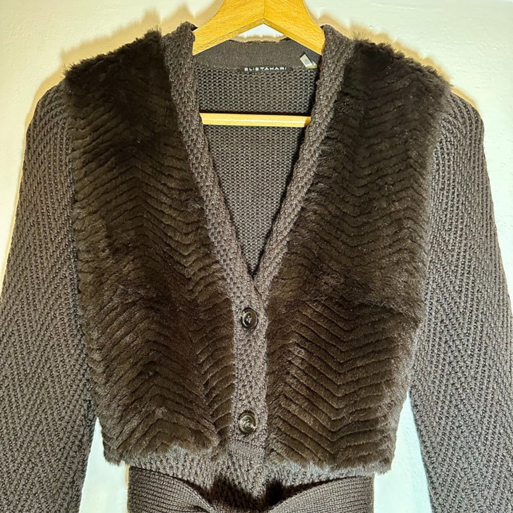 Elie Tahari Wool/Fur Long Belted Sweater View 2